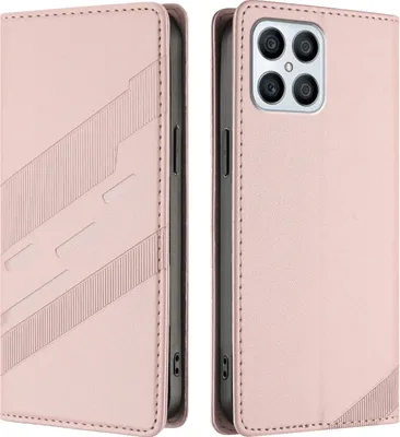 Produktbild von Hülle für Honor X8 4G, Kunstleder Brieftaschen Handyhülle mit Kartenfach und Standfunktion Pink
