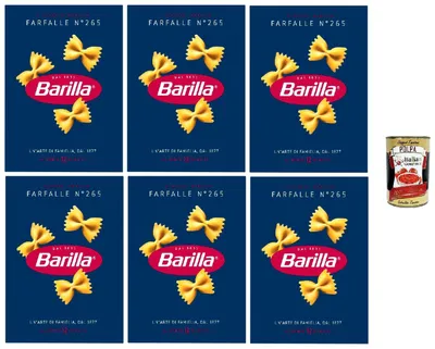Produktbild von Barilla Farfalle N.265 – 6×500 g Schleifenpasta aus Hartweizengrieß, ideal für Saucen & Salate, al dente in 12 Min., hergestellt in Italien + Italian Gourmet polpa
