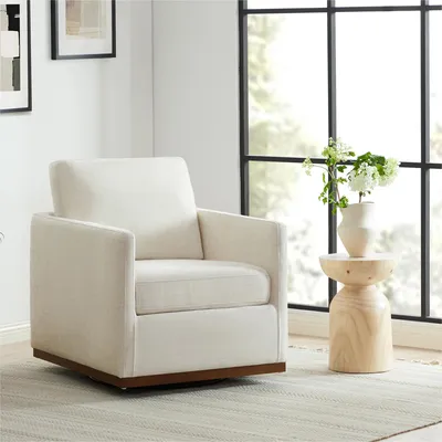 Produktbild von CHITA Relaxsessel mit 360° Drehung,Massivholz Basis, Polyester, Montagefrei, bis 136 kg belastbar (Beige)