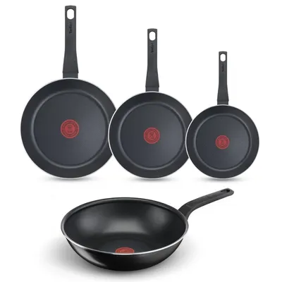 Produktbild von Tefal Easy Cook & Clean Pfannenset, Bratpfannen 20/24/28cm, Wokpfanne 28cm, Nicht für Induktion geeignet, Antihaftbeschichtung, Aluminium, Schwarz
