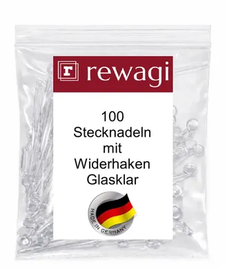 Produktbild von rewagi 100 Stück Stecknadeln mit Widerhaken, Gardinenzubehör Farbe: glasklar