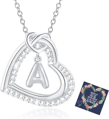 Produktbild von Halskette Damen, Silberkette, Zirkonia Herzanhänger, Buchstaben A-Z, für Geschenk