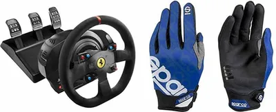 Imagen del producto de Volante de carreras Ferrari Integral Alcantara, con sistema de retroalimentación de fuerza Thrustmaster T300, compatible con PS3, PS4 y PC