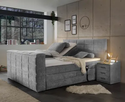 Produktbild von Boxspringbett 180x200 cm, mit TV-Halterung, elektrisch verstellbar und 2 Nachtschränke, Hotelbett in dark grey DURAZNO-09