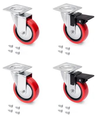 Produktbild von Emuca Lot von 4 Rollen Slip 2 Red mit Montageplatte, Durchmesser 75mm, Stahl und