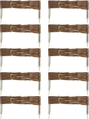 Produktbild von 10 x Beeteinfassung aus Weide 16 Größen ( Länge: 60 cm Höhe: 10 cm ) Weidenzaun Rasenkante Beetbegrenzung Steckzaun imprägniert mit Buchepflöcken für leichtes Einsetzen Palisade