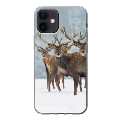 Produktbild von MuchoWow® Handyhülle Schutzhülle Hülle für iPhone 12 Hirsche - Tiere - Schnee - Winter - Landschaft - Natur Silikon Softcase Handy Hülle - Schutzhülle