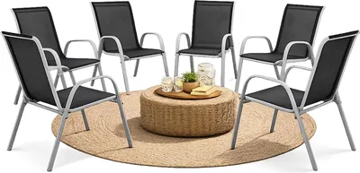 4x Gartenstuhl Outdoorstuhl Stapelstuhl stapelbar Metall Silber Textilen Schwarz