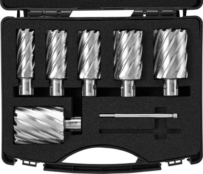 Immagine prodotto di Set di punte a corona VEVOR in metallo 6 pezzi 1, 1-1/8, 1-1/4, 1-1/2, 1-3/4, 2 pollici Set di punte a corona profondità di taglio 50,8 mm Set di frese anulari, in acciaio rapido M2AL Accessori per punte magnetiche