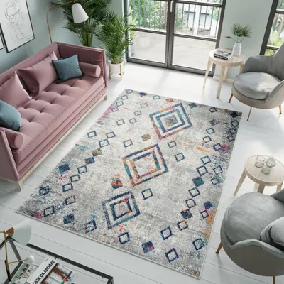 Produktbild von Teppich Kurzflor Grau Blau Meliert Schlafzimmer Wohnzimmer Modern 160 x 230 cm