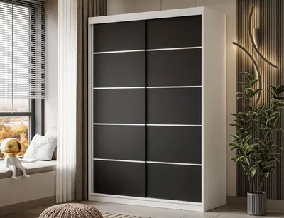 Obrázek produktu pro Šatní skříň CAMARO PLUS 150 cm s posuvnými dveřmi bílá / černá
