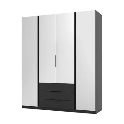 Produktbild von Garderobenschrank KORA VI Schwarz mit Spiegel und Schubladen - Kleiderschrank für Flur, Schlafzimmer, Ankleideraum mit viel Stauraum