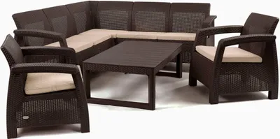 Zdjęcie produktu dla KETER - Corfu Relax Duo Lyon - zestaw ogrodowy 7-os., 2 fotele, stół 2w1 Brązowy