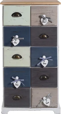 Immagine prodotto di Cassettiera Rebecca Mobili con maniglie a cuore, 10 cassetti in legno, blu e grigio