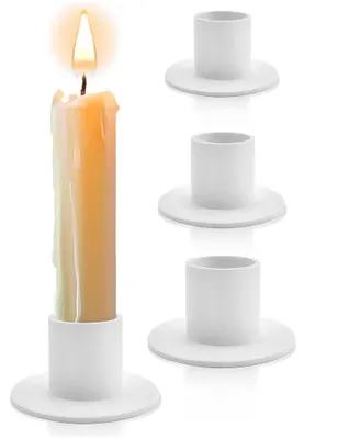 Produktbild von Kerzenhalter für Stabkerzen – 4 Stück – Ø 2,1 cm – Kerzenständer aus Eisen – Tischkerzenhalter – Für Weihnachtsdeko, Hochzeit und Party – Weiß