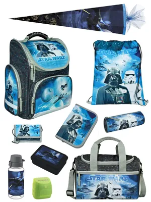 Produktbild von Schulranzen 1. Klasse für Jungen und Mädchen in Blau mit Star Wars Classic Motiv 10tlg. Schultaschen Set mit Sporttasche und Schultüte / Zuckertüte