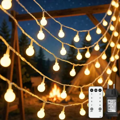 Lichtkette 25 m, 200 warmweiße LEDs, 8 Modi, IP44