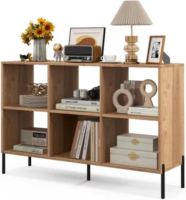 Produktbild von GOPLUS Bücherregal mit 6 Fächern, Würfelregal mit Metallbeinen & verstellbaren Regalen, Aufbewahrungregal, Standregal, Ablageregal Natur, 120 x 35 x 79,5 cm