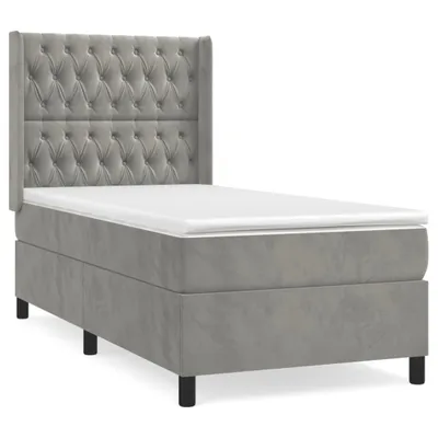 Image de vidaXL Lit boxspring avec matelas gris clair 100x200 cm velours
