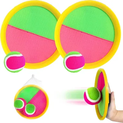 Productafbeelding van Klittenbalspel Set - Vangspel Kinderen - Buiten Spelen - Verstelbare Band - 2 Vangers 2 Ballen - Multicolor