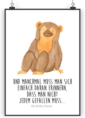 Produktbild von Mr. & Mrs. Panda Bild Affe DIN A4 - Weiß - Geschenk, Plakat, Kunstdruck, Wandbild, Affen, wanddeko, drucke, Respekt, Selbstliebe, Afrika, Selfcare, Liebe