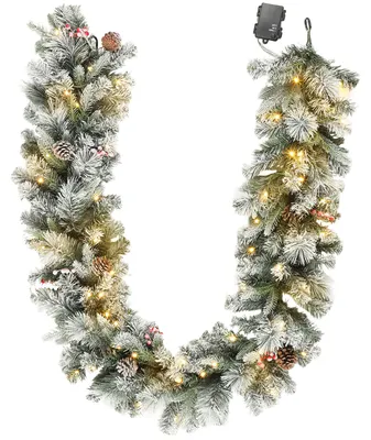 Produktbild von Weihnachtsgirlande mit 216 Schneebestäubten Zweigen, 50 LED-Lichtern, Ø25x180 cm, Grün & Weiß
