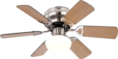 A close-up studio shot of a ceiling fan.
