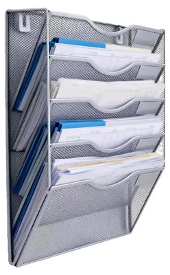 Produktbild von Wandzeitschriftenhalter mit 5 Fächern aus Metall für A4, silber
