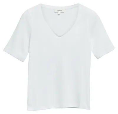 Produktbild von s.Oliver Damen T-Shirt V-Ausschnitt Slim-Fit Halblange Ärmel Weiß Größe 42