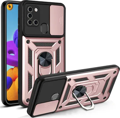 Produktbild von Galaxy A21S Hülle mit 360° Drehbarer Magnetische Ring Ständer Halter Dia Kameraschutz TPU Bumper Silikon Schutzhülle für Samsung Galaxy A21S Rosa