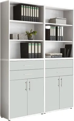 Produktbild von Aktenschrank TABOR 20 in weiß / weiß matt, Schrankwand, Büroschrank, Metallgriffe
