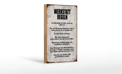 Produktbild von Holzschild Spruch 12x18cm Werkstatt Regeln Werkzeug