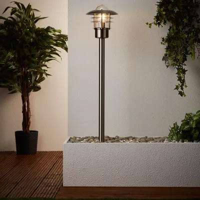 Produktbild von BRILLIANT Außenstandleuchte Terrence | Outdoorleuchte | Metall/Glas | edelstahl | IP44 | spritzwassergeschützt | 1x E27 max. 40 W