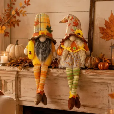 Herbstkobolde mit Ahornblättern, 2er-Set, Dekofiguren