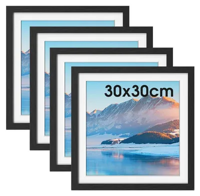 Image de Lot de 4 cadres photo de 30x30 cm, en bois noir, avec passe-partout