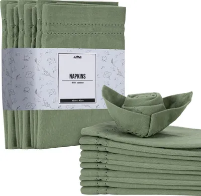 Produktbild von JEMIDI Grüne Baumwollservietten -  12er Set - 100 % Baumwolle - Stoffservietten Baumwolle -Servietten Stoff mit Breiter Saumstich - Tischservietten