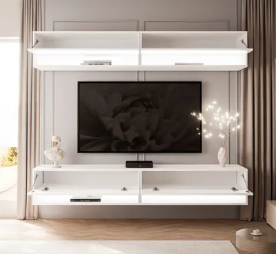 Produktbild von Wohnwand CALANTE mit LED-Beleuchtung Weiß / Weiß hochglanz