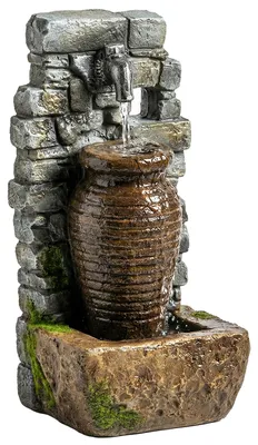 Produktbild von Gartenbrunnen mit einstellbarem Wasserfluss und 3-stufiger rustikaler Steinwand im Krugdesign