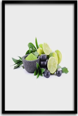Produktbild von Bild - Bilderrahmen - 40 cm x 60 cm - MDF - Rahmen - Wandkunst - Zitrusfrüchte und Steine