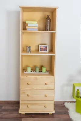 Produktbild von Regal, Küchenregal, Wohnzimmerregal, Bücherregal - 60 cm breit, Kiefer Holz-Massiv, Farbe: Natur