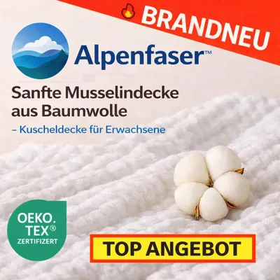 Produktbild von Alpenfaser™ Sanfte Musselindecke Kuscheldecke Erwachsene & Kinder aus Baumwolle: Weiß