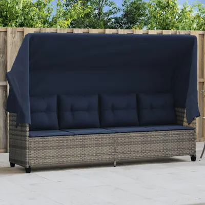 Produktbild von Maison Exclusive - Sonnenliege mit Dach und Kissen Grau Poly Rattan