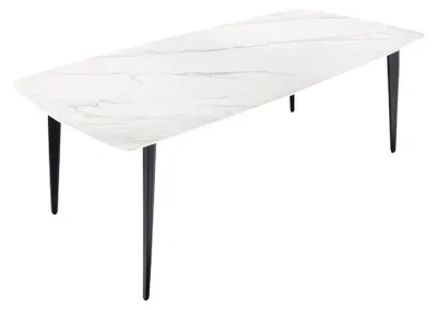 Productafbeelding van Eettafel HEXA 180 cm - Blad van keramiek met wit marmer effect en structuur van zwart metaal