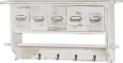 Obrázek produktu pro Kuchyňský regál HWC-C49, domácí regál, vintage s 5 zásuvkami 32x65x13cm  Shabby Look, bílý