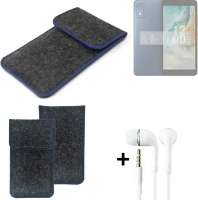 Produktbild von K-S-Trade Handy Schutz Hülle kompatibel mit Nokia CO2 Schutzhülle Handyhülle Filztasche Pouch Tasche Case Sleeve Filzhülle dunkelgrau, blauer Rand
