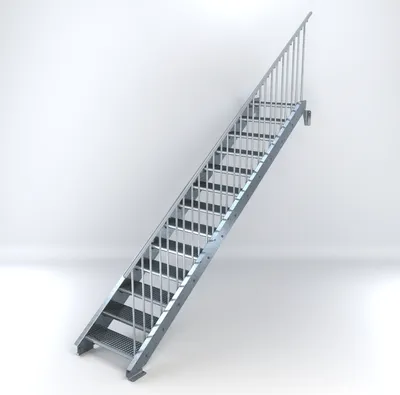Produktbild von Stahltreppe 13 Stufen bis Höhe 260 cm, Laufbreite : 70 cm Geländer rechts ST 1 (31 / 31 mm)