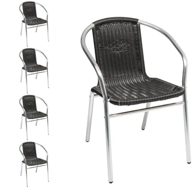 Produktbild von 5 Stück Stabiler Aluminuim / Polyrattan Bistrostuhl stapelbar
