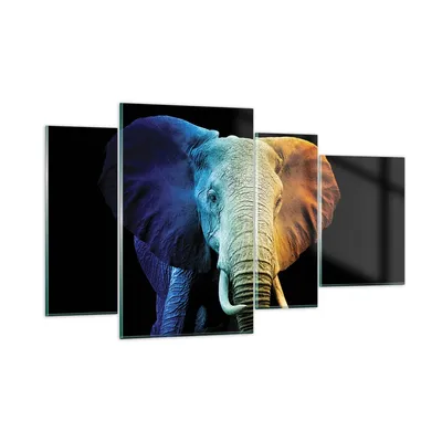 Produktbild von Bilder auf glas - 4 Teile - Bunt Elefant Fotografie - 120x70cm - Glasbilder - Wandbilder - Bilder - zum Aufhängen bereit - Wanddekoration aus Glas - Glas Bilder - Wandbild auf Glas - GDL120x70-4768