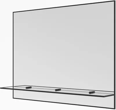 Produktbild von AQUALAVOS Wandspiegel Rechteckiger Spiegel Modern Badspiegel Mattschwarzer Aluminiumrahmen 80 x 60 cm mit Ablage