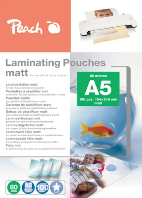 Produktbild von Peach Laminierfolie A5 | 80 mic | 100 St. | matt | beschreibbar | für beste Laminierergebnisse | geeignet für alle Laminiergeräte | S-PP580-30